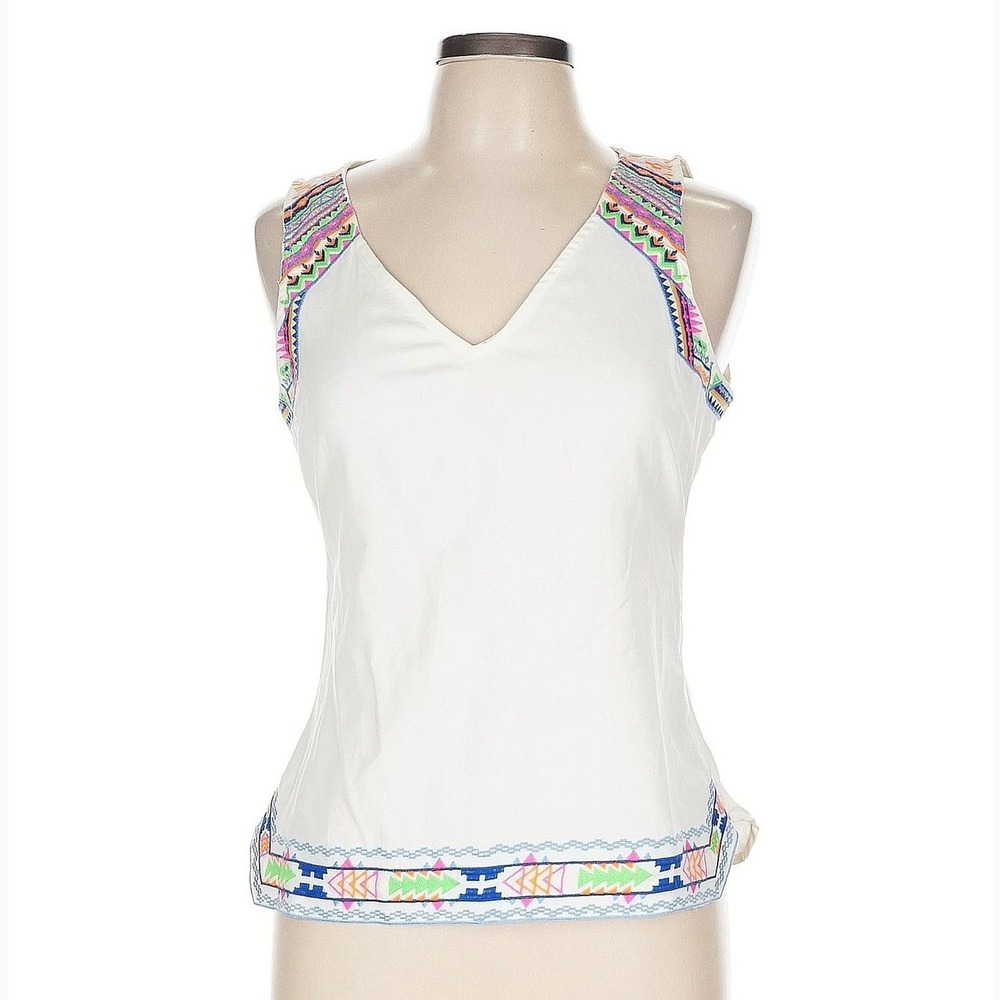 Lulumari Anthropologie‎ Top Women L White Embroidered Lace Open Back V-neck NWOT